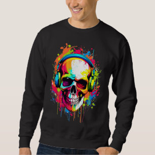 Colorful Skull wearing headphones Sweatshirt