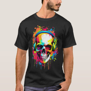 Colorful Skull wearing headphones T-Shirt