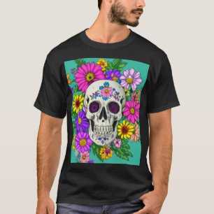 colorful skull with flowers T-Shirt