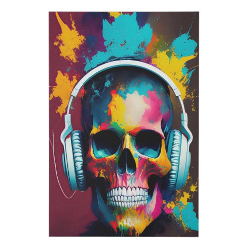 Colorful Skull with Headphones Design Faux Canvas 