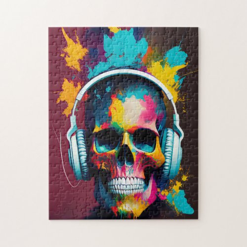 Colorful Skull with Headphones Design Jigsaw Puzzle