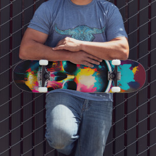 Colorful Skull with Headphones Design Skateboard