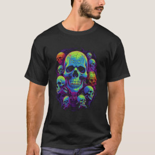 Colorful Skulls Artistic Skeleton Head Halloween C T-Shirt