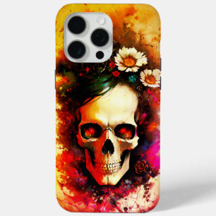 Colorful skulls decorated with flowers iPhone 15 pro max case