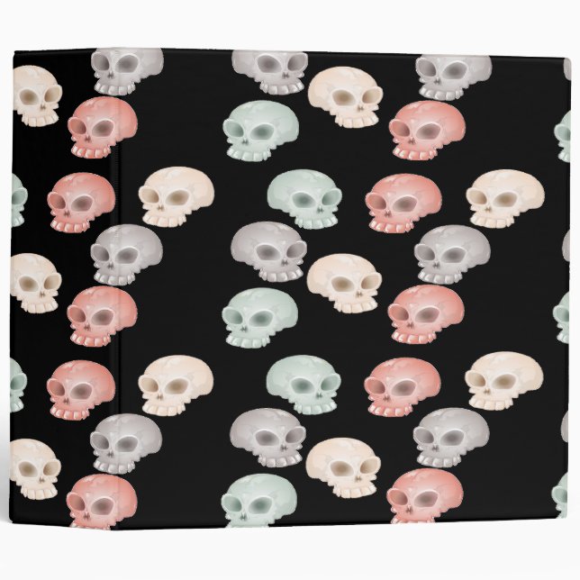 colorful skulls on black 3 ring binder (Front/Spine)