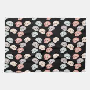 colorful skulls on black kitchen towel