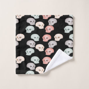 colorful skulls on black wash cloth