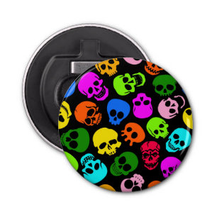 Colorful Skulls pattern in black Bottle Opener