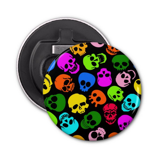 Colorful Skulls pattern in black Bottle Opener (Front)
