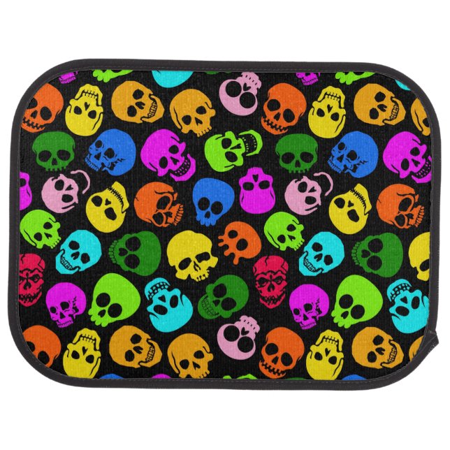 Colorful Skulls pattern in black Car Mat (Rear)
