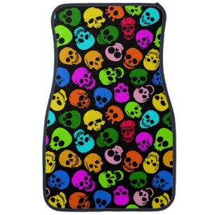 Colorful Skulls pattern in black Car Mat