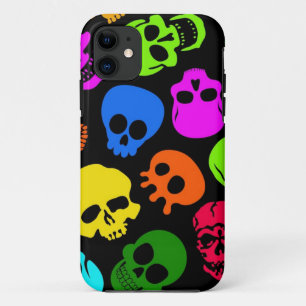 Colorful Skulls pattern in black iPhone 11 Case