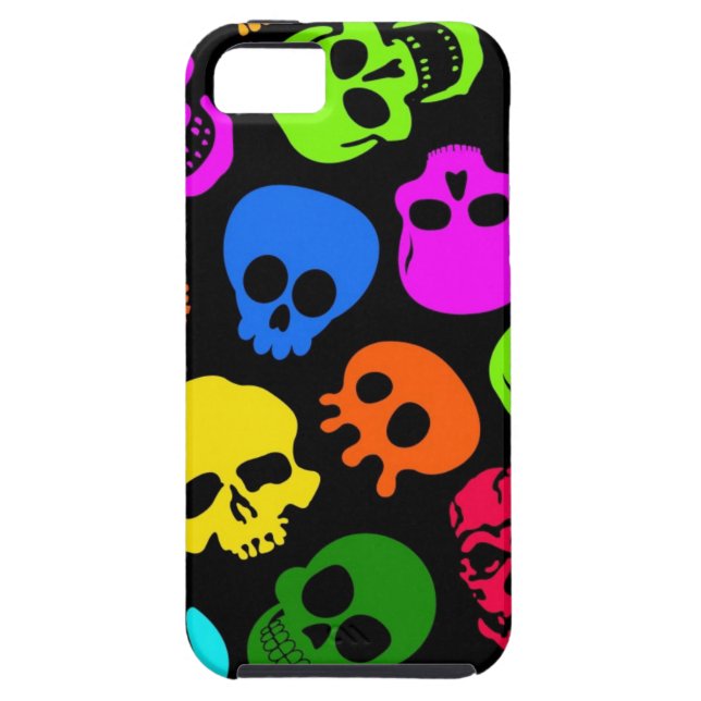 Colorful Skulls pattern in black Case-Mate iPhone Case (Back)