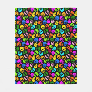 Colorful Skulls pattern in black Fleece Blanket