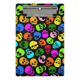 Colorful Skulls pattern in black Mini Clipboard