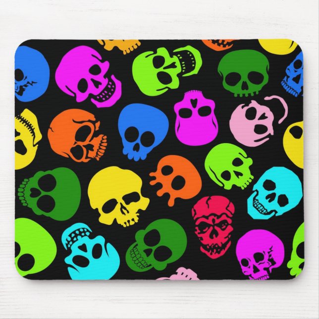 Colorful Skulls pattern in black Mouse Pad (Front)