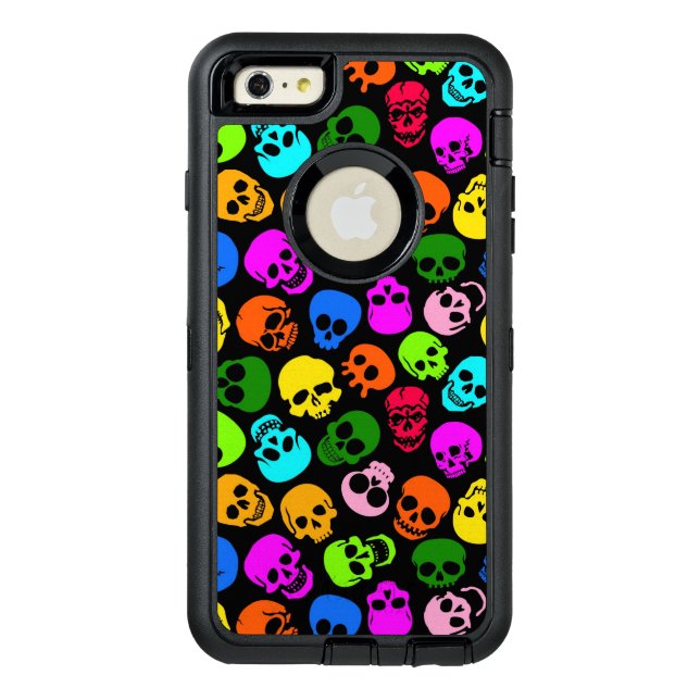 Colorful Skulls pattern in black Otterbox iPhone Case (Back)