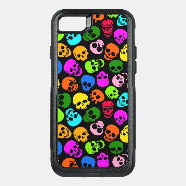Colorful Skulls pattern in black Otterbox iPhone Case (Back)