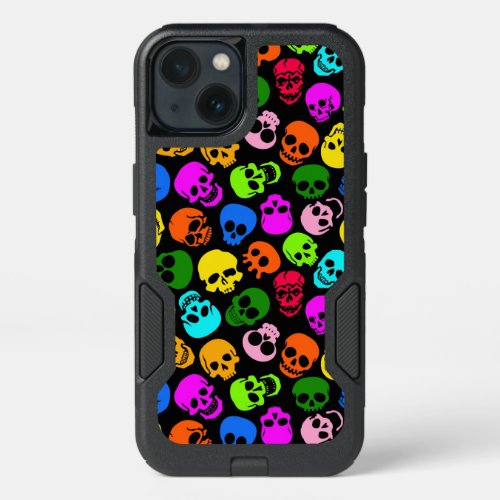 Colorful Skulls pattern in black iPhone 13 Case