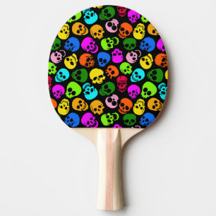 Colorful Skulls pattern in black Ping-Pong Paddle