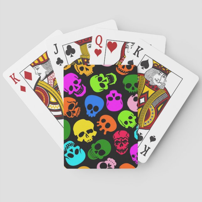 Colorful Skulls pattern in black Poker Cards (Back)