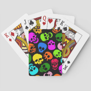 Colorful Skulls pattern in black Poker Cards