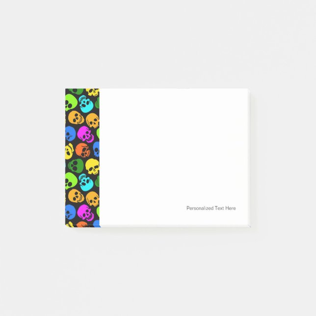 Colorful Skulls pattern in black Post-it Notes (Front)