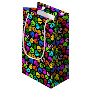 Colorful Skulls pattern in black Small Gift Bag