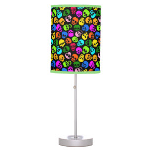 Colorful Skulls pattern in black Table Lamp