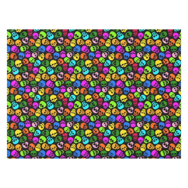 Colorful Skulls pattern in black Tablecloth (Front (Horizontal))