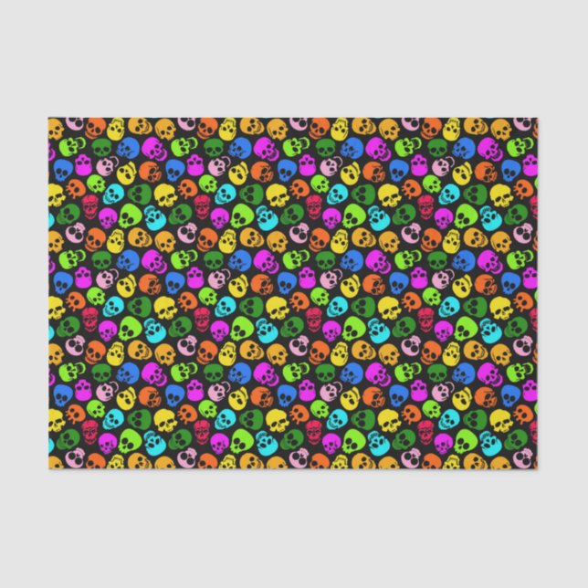 Colorful Skulls pattern in black Tissue Paper (Front)
