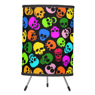 Colorful Skulls pattern in black Tripod Lamp
