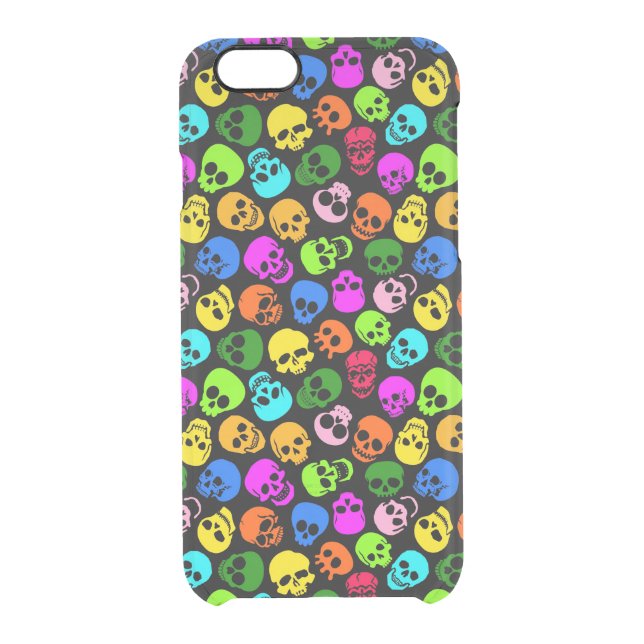 Colorful Skulls pattern in black Uncommon iPhone Case (Back)