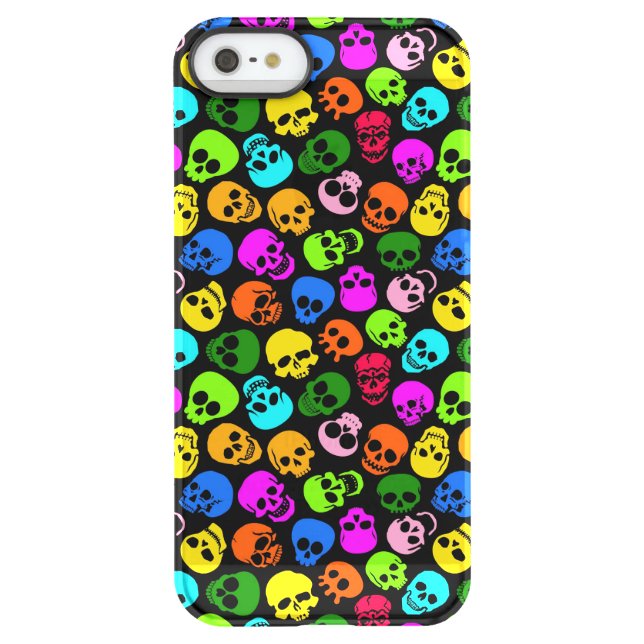 Colorful Skulls pattern in black Uncommon iPhone Case (Back)