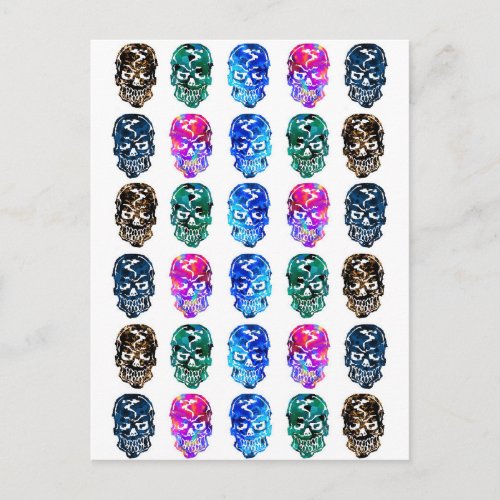 Colorful Skulls Pattern Postcard