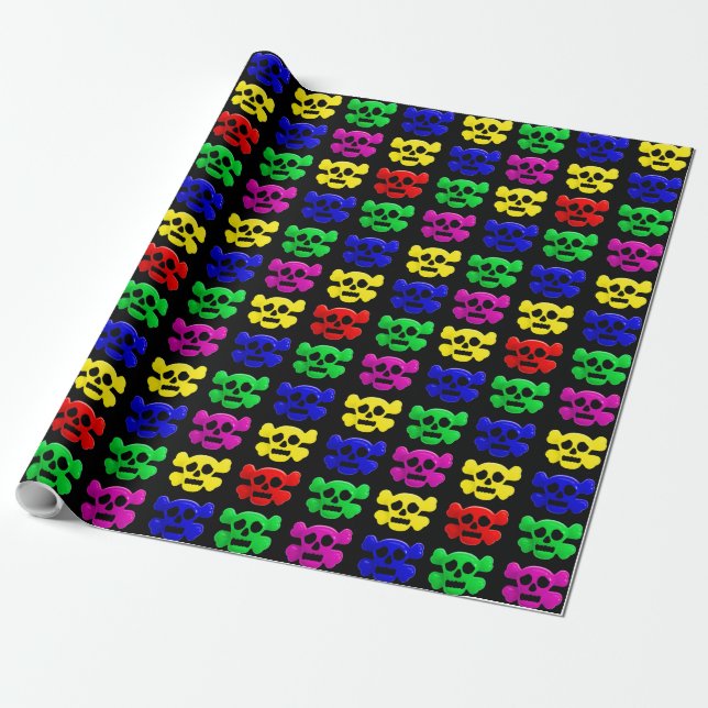 Colorful skulls pattern wrapping paper (Unrolled)