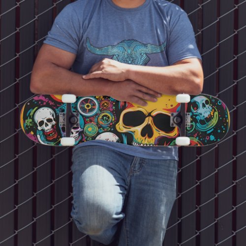 Colorful Skulls Skate Deck 