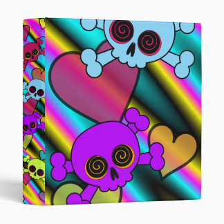 Colorful Skulls with Hearts 3 Ring Binder
