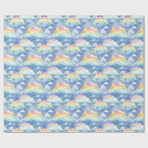 Colorful Sky Background with Clouds, Stars Wrapping Paper