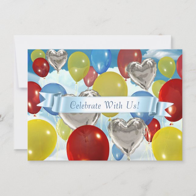 Colorful Sky Balloons Customizable Invitations (Front)