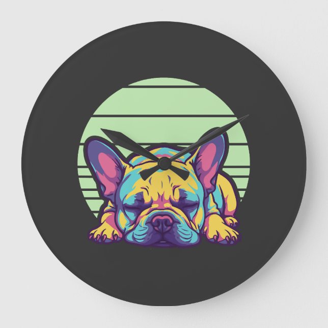 colorful sleeping french bulldog large clock (Front)