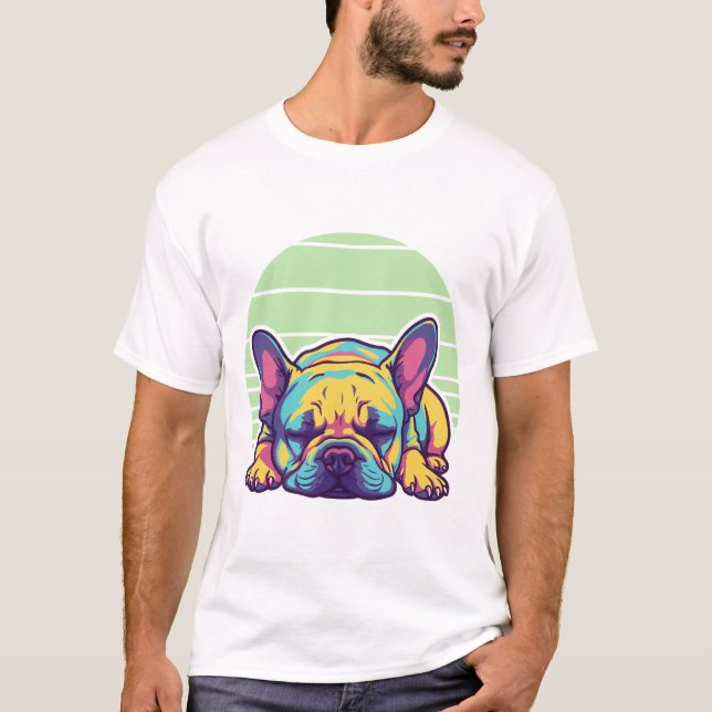 colorful sleeping french bulldog T-Shirt (Front)