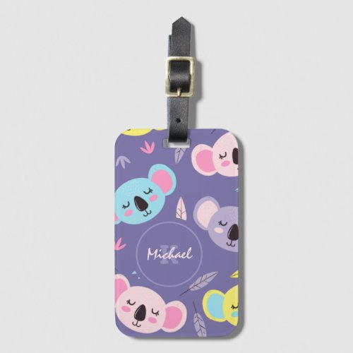 Colorful Sleeping Koala Pattern Name  Initial Kid Luggage Tag