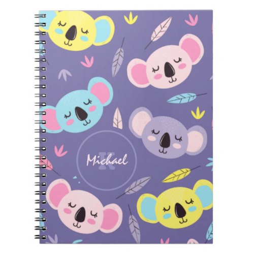 Colorful Sleeping Koala Pattern Name  Initial Kid Notebook