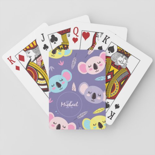 Colorful Sleeping Koala Pattern Name  Initial Kid Playing Cards