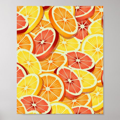 Colorful sliced citrus fruits pattern poster