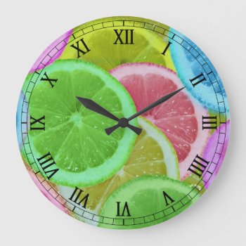 Colorful Slices Of Lemon And Orange Large Clock by nonstopshop at Zazzle