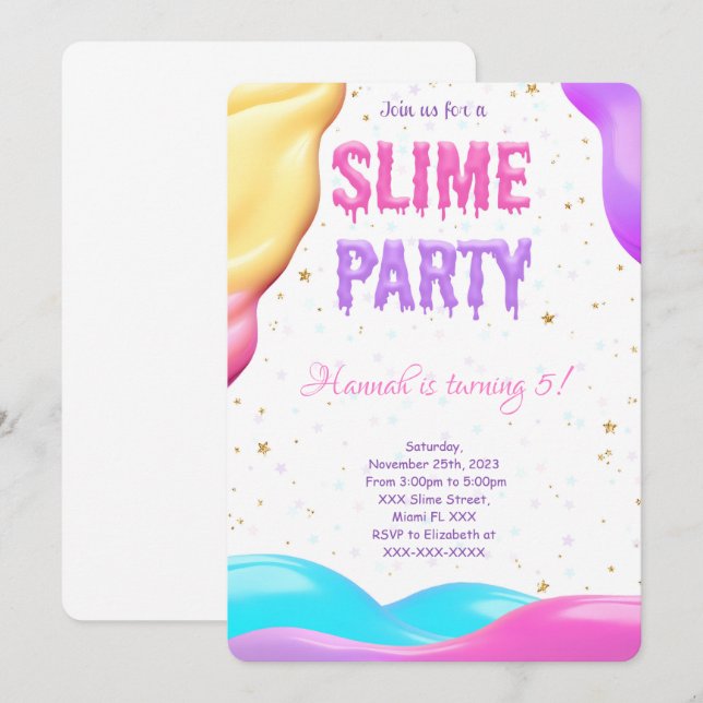 Colorful Slime Birthday Party Invitation (Front/Back)