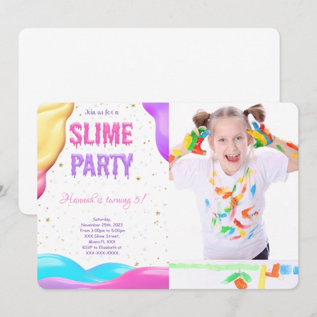 Colorful Slime Birthday Party Photo Invitation (Front/Back)