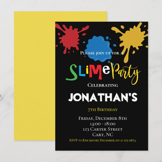 Colorful Slime Fun children Birthday party Invitation (Front/Back)